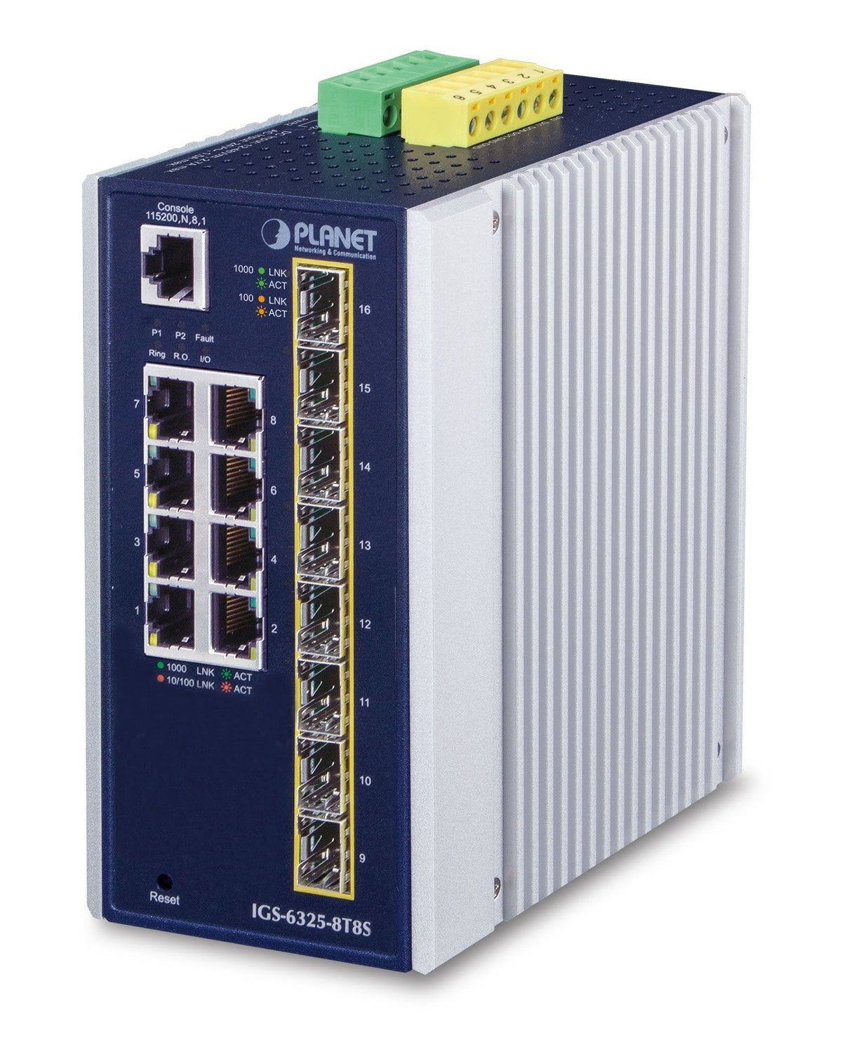 EAN 4711605284813 - PLANET IP30 Industrial L3 8-Port Gestionado Gigabit Ethernet (10/100/1000) Azul, Blanco imagen 1