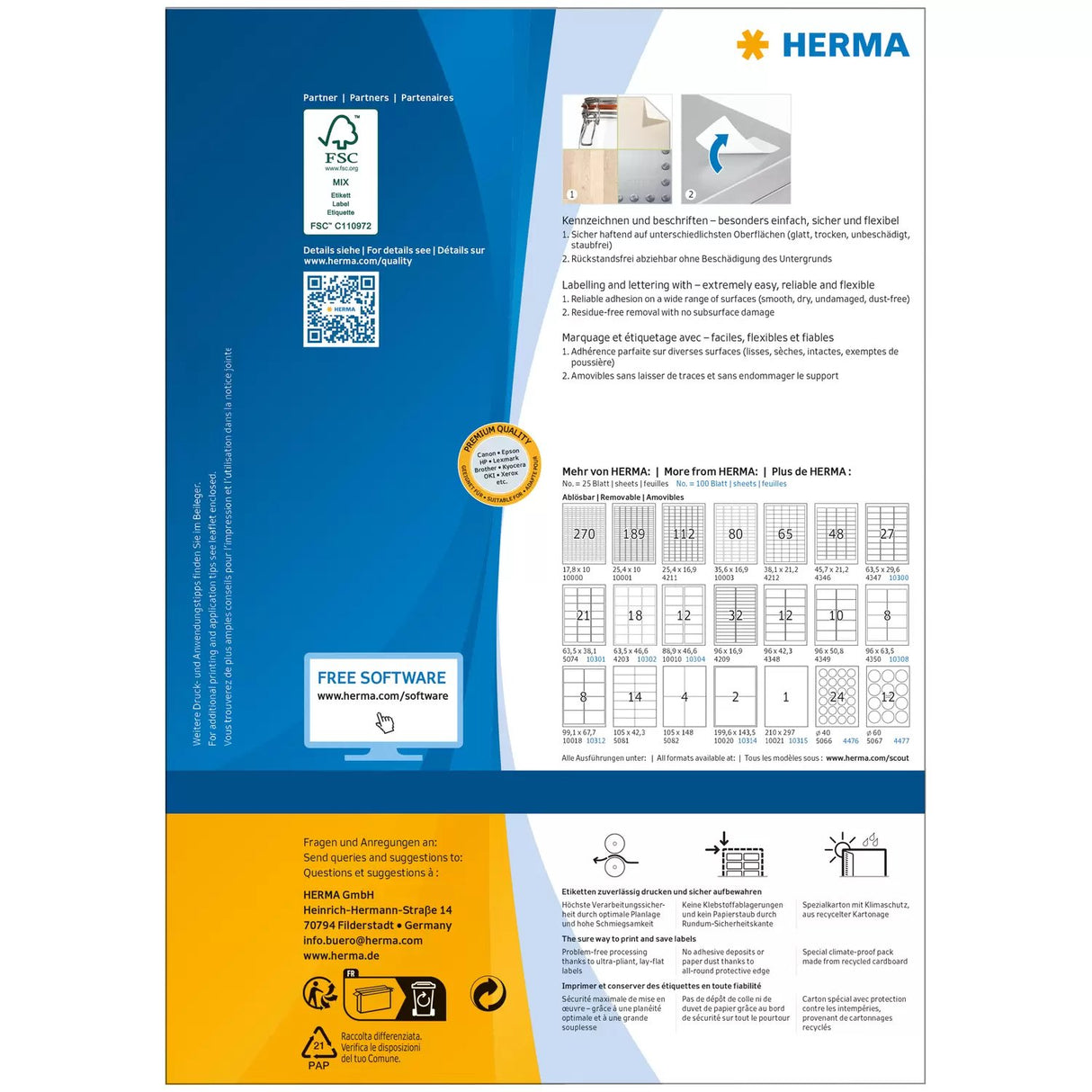 EAN 4008705103022 - HERMA 10302 etiqueta autoadhesiva Rectángulo redondeado Desmontable Blanco 1800 pieza(s) imagen 2
