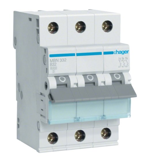 Hager Leitungsschutzschalter Mbn332 3polig 6ka B-32a 3m