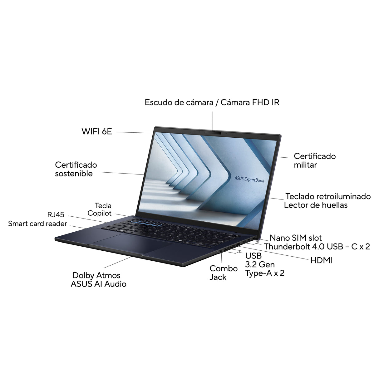 Portátil Asus Expertbook B34 Core Ultra 5-125u 16gb 512gb Ssd 14" Smartcard Fingerprint W11pro 1y Pur