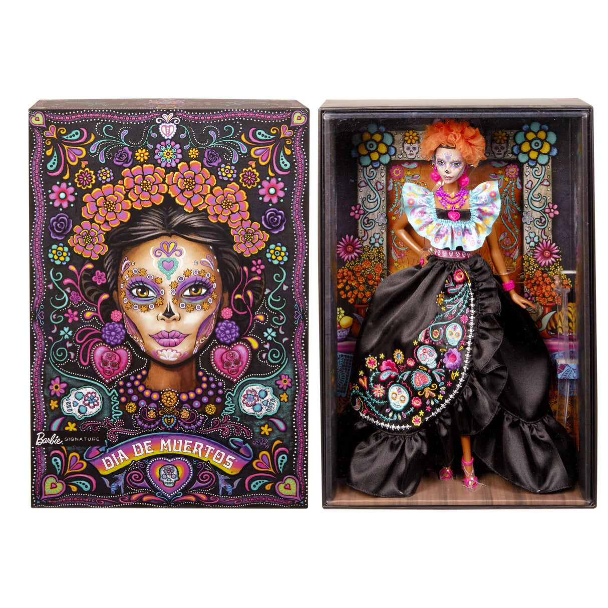 Muñeca Mattel Barbie Signature Día De Muertos 2024 Coleccionable Con Vestido Negro Con Volantes Hrm72