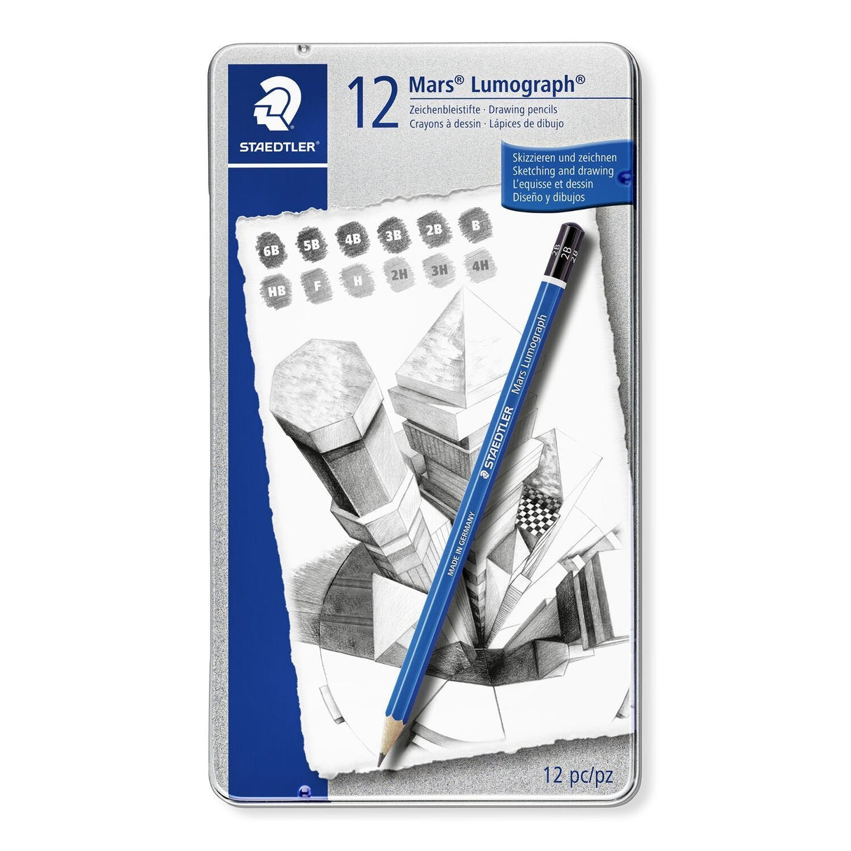 Staedtler Mars Lumograph 100 Pack De 12 Lapices De Grafito - Resistencia A La Rotura - Graduaciones Surtidas