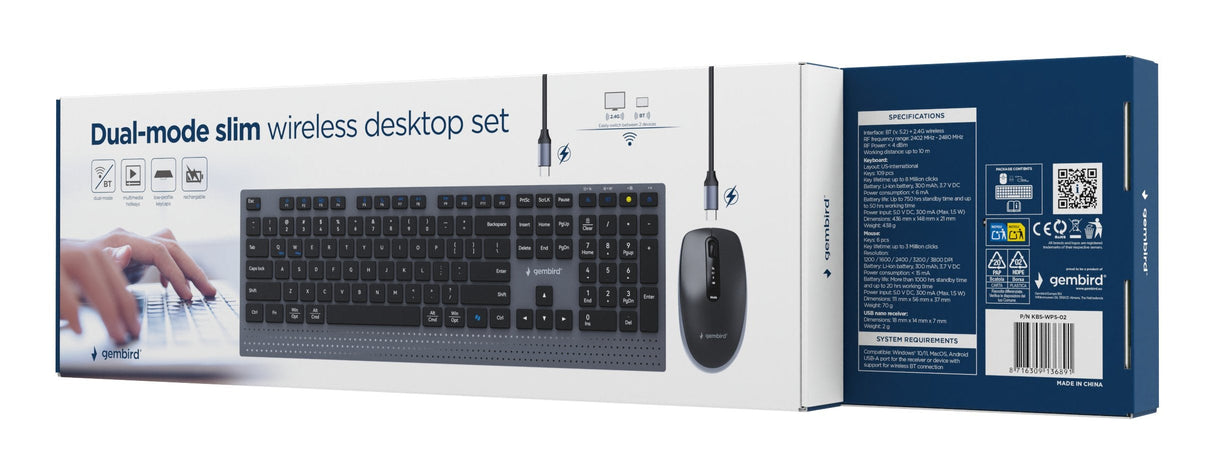 Gembird Dual-Mode Slim Wireless Desktop Set 2.4g+Bt Us Layout