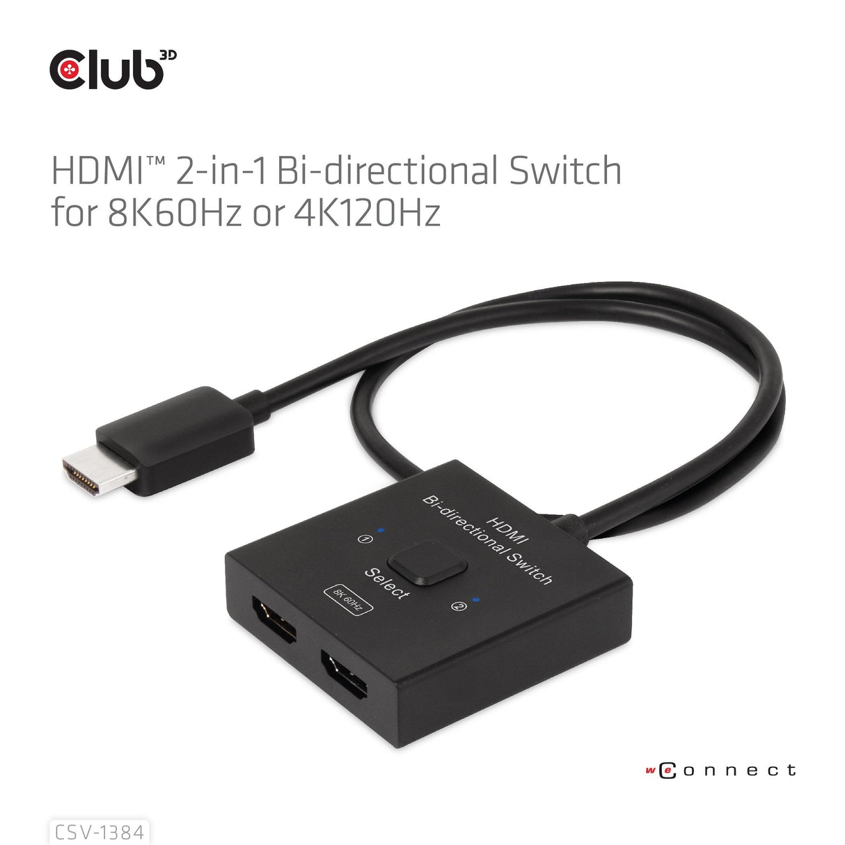 Club3d Hdmi Switch 2-In-1 Bidirektional 8k60hz 4k120hz Uhd Retail