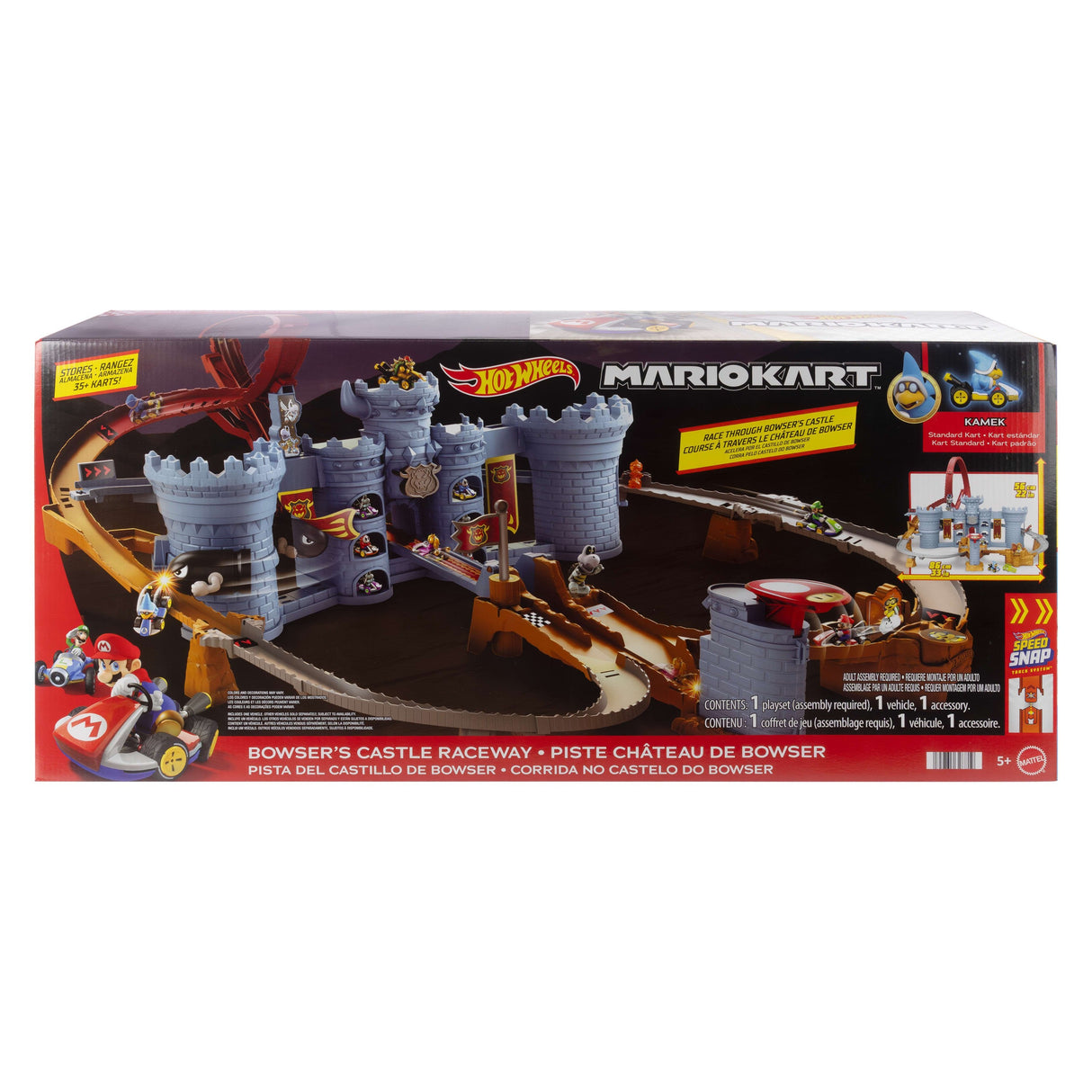 Hot Wheels Mario Kart Bowsers Fortress Trackset, Hipódromo Con Vehículo De Juguete De Kamek De Died Jhd24
