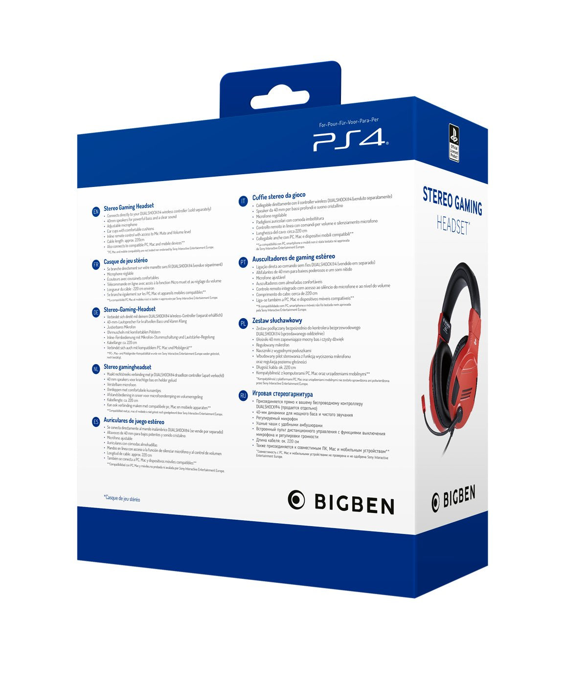 Auriculares Nacon Ps4ofheadsetv3red Bigben Con Micrófono Rojo