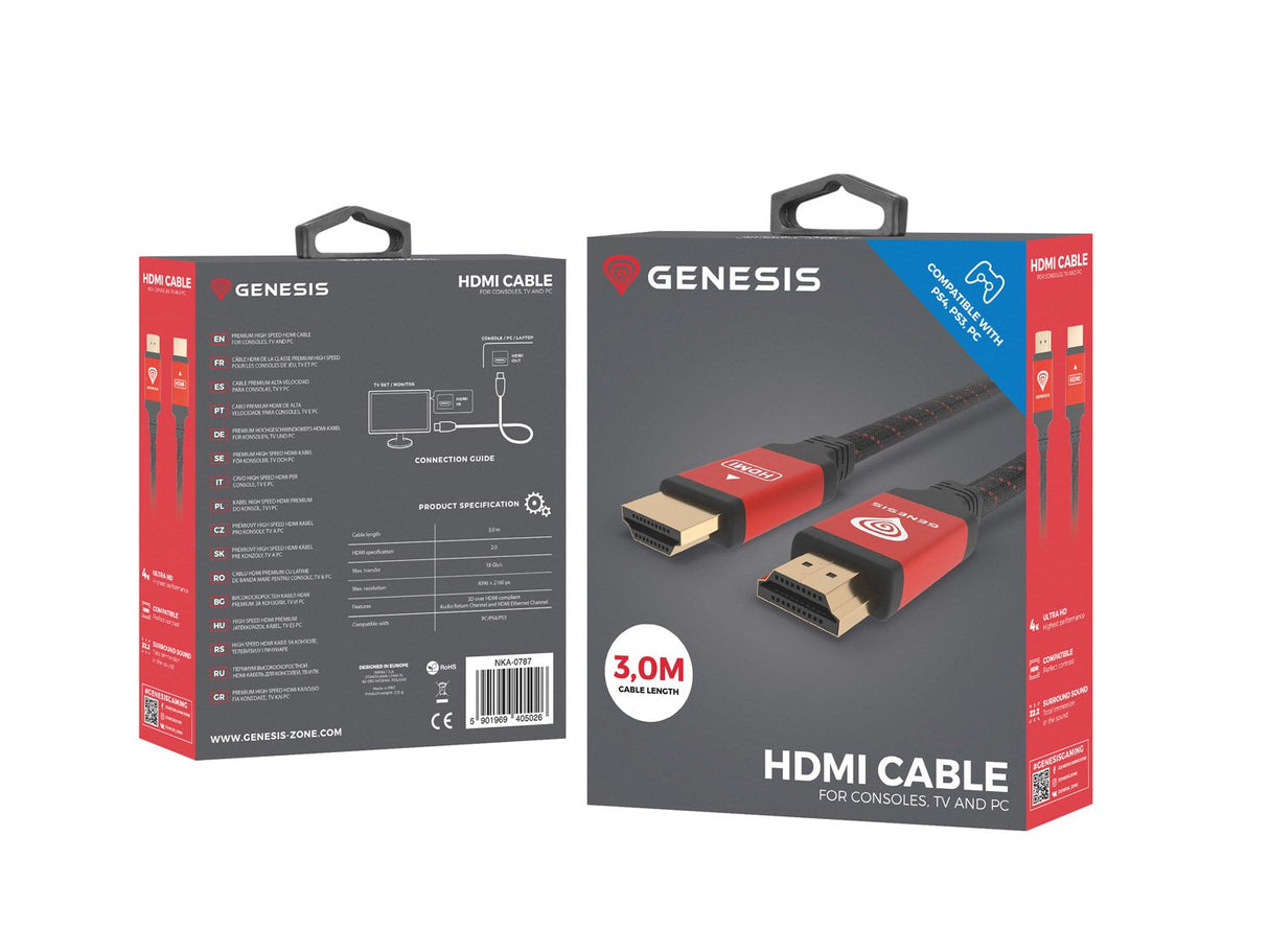 Genesis Cable Hdmi-Hdmi V1.4 High Speed Ps3/Ps4 3m 4k Premium
