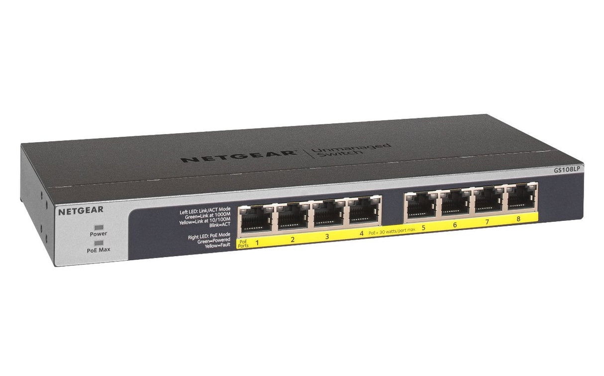 Hub Switch Netgear Gs108lp-100eus 8xgigabit/Pared+Rack/8xpoe Gs108lp-100eus