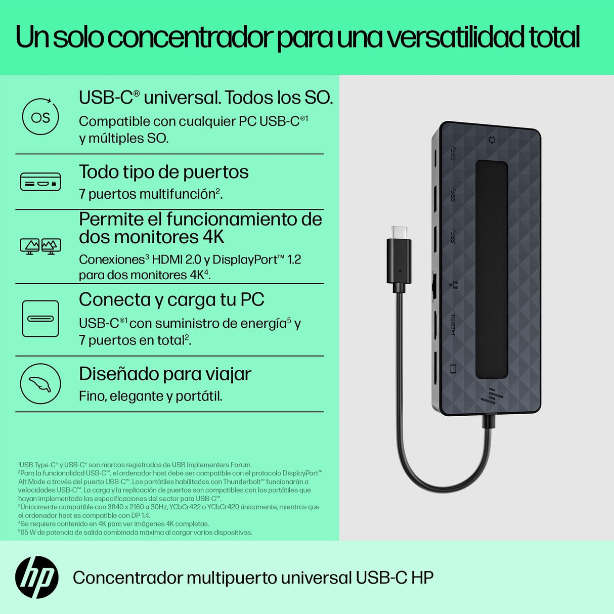 EAN 0196188636312 - HP Universal USB-C Multiport Hub Acoplamiento USB 3.2 Gen 2 (3.1 Gen 2) Type-C Negro imagen 7