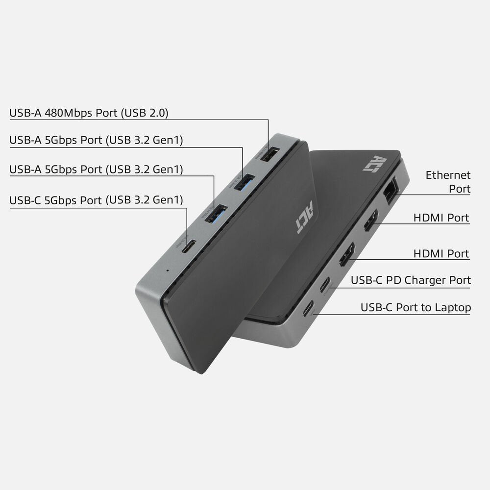 Docking Station Act Connectivity Usb C 4k Mst 2 Monitores Hdmi Ethernet Usb C 3x Usb A Pd Pass Through Cable 1m
