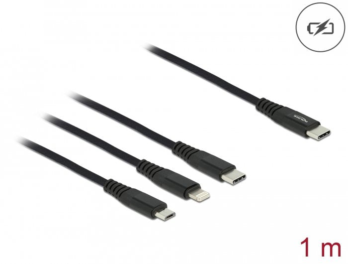Delock Cable De Carga Usb 3 En 1 Usb Type-C A Lightning / Micro Usb / Usb Type-C 1 M