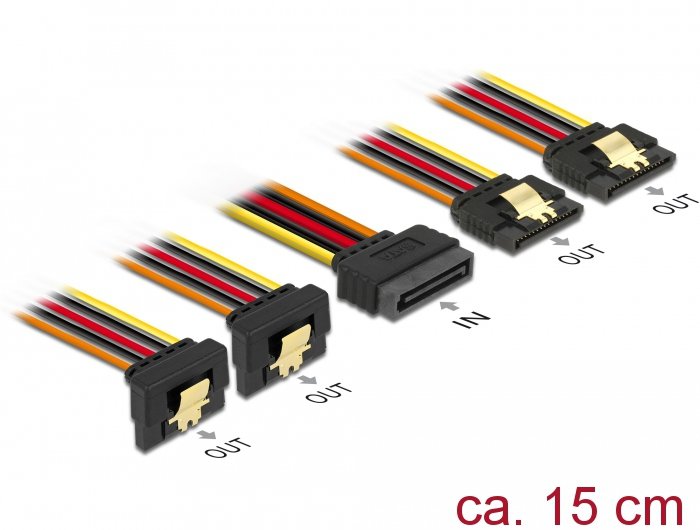 Delock Cable Sata 15 Pin Strom Stecker Mit Einrastfunktion > Sata 15 Pin Strom Buchse 2 X Gerade 2 X Unten 15 Cm