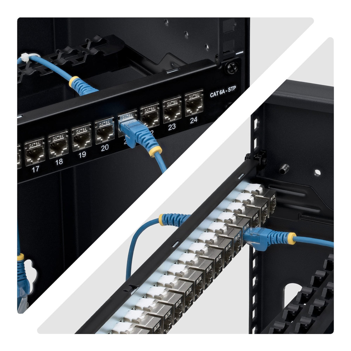 Startech.Com Startech - Durchgangspatchpanel - Con Gestión De Cables-Barra, Inline-Acoplamientos - Rack Montable - Cat 6a - Stp - Rj-45 X 24 - Negro & Plateado - 1u - 48.3 Cm (19")