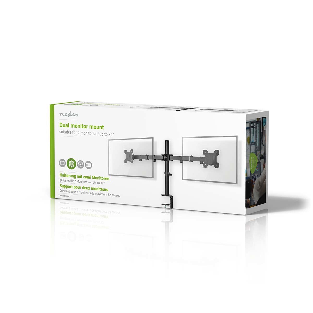 Nedis Schreibtisch Monitorhalterung - 2 Bildschirme 15 - 32 " 75x75 100x100 Vollbeweglich
