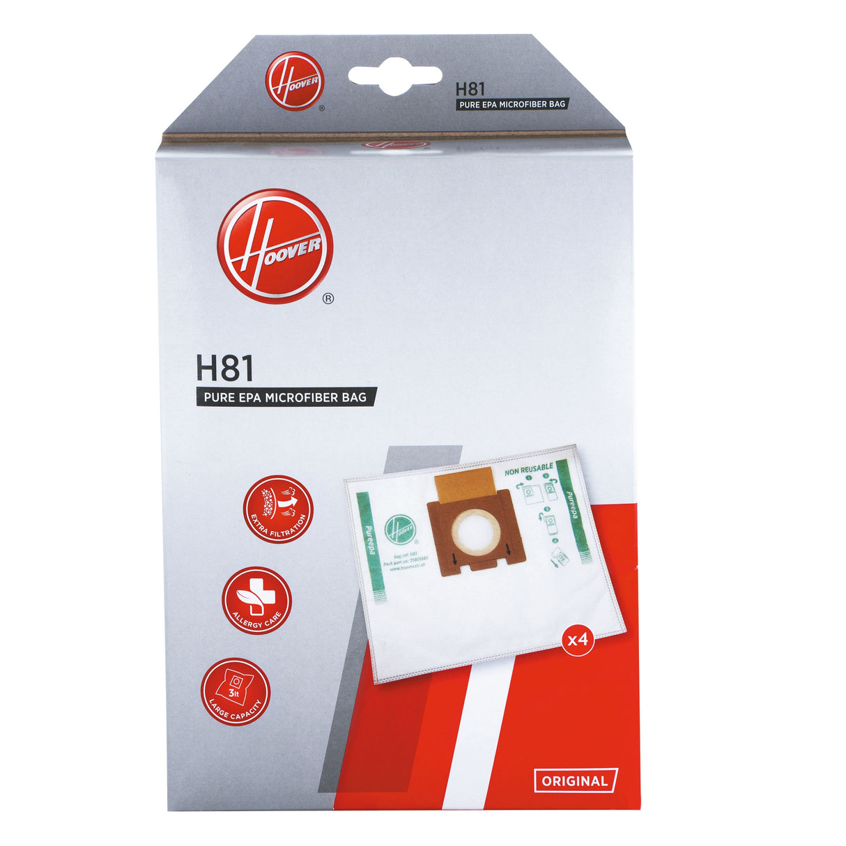 Bolsa Pure Hepa Hoover H81 Para Aspirador Telios Extra 4 Unidades