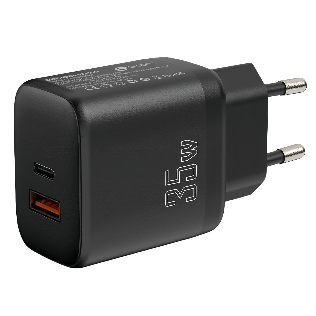 Cargador De Pared Leotec Lecsph35w2 1xusb Tipo-C 1xusb 35w
