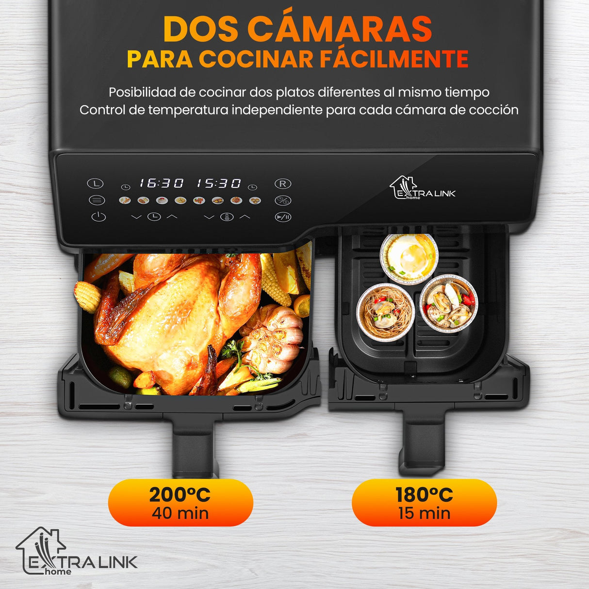 Extralink Home Air Fryer 10l (6l+4l) Eu Sj-1000 2500w
