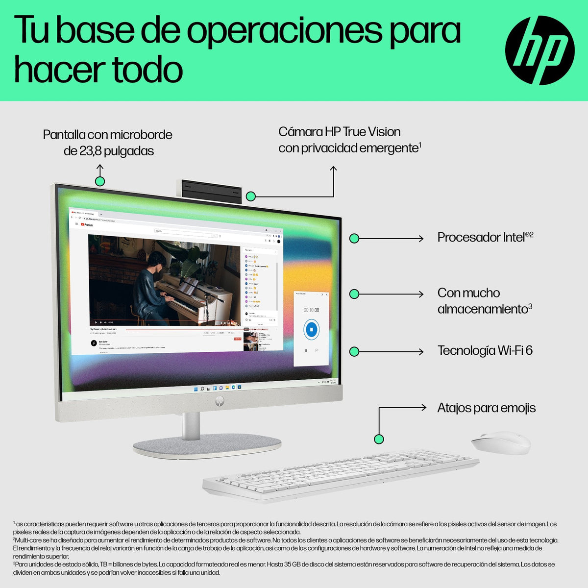 All In One Hp 23,8" Fhd Intel Core I3-N300 8gb 512gb Ssd, Sin Sistema Operativo Blanco - Teclado Qwerty Español