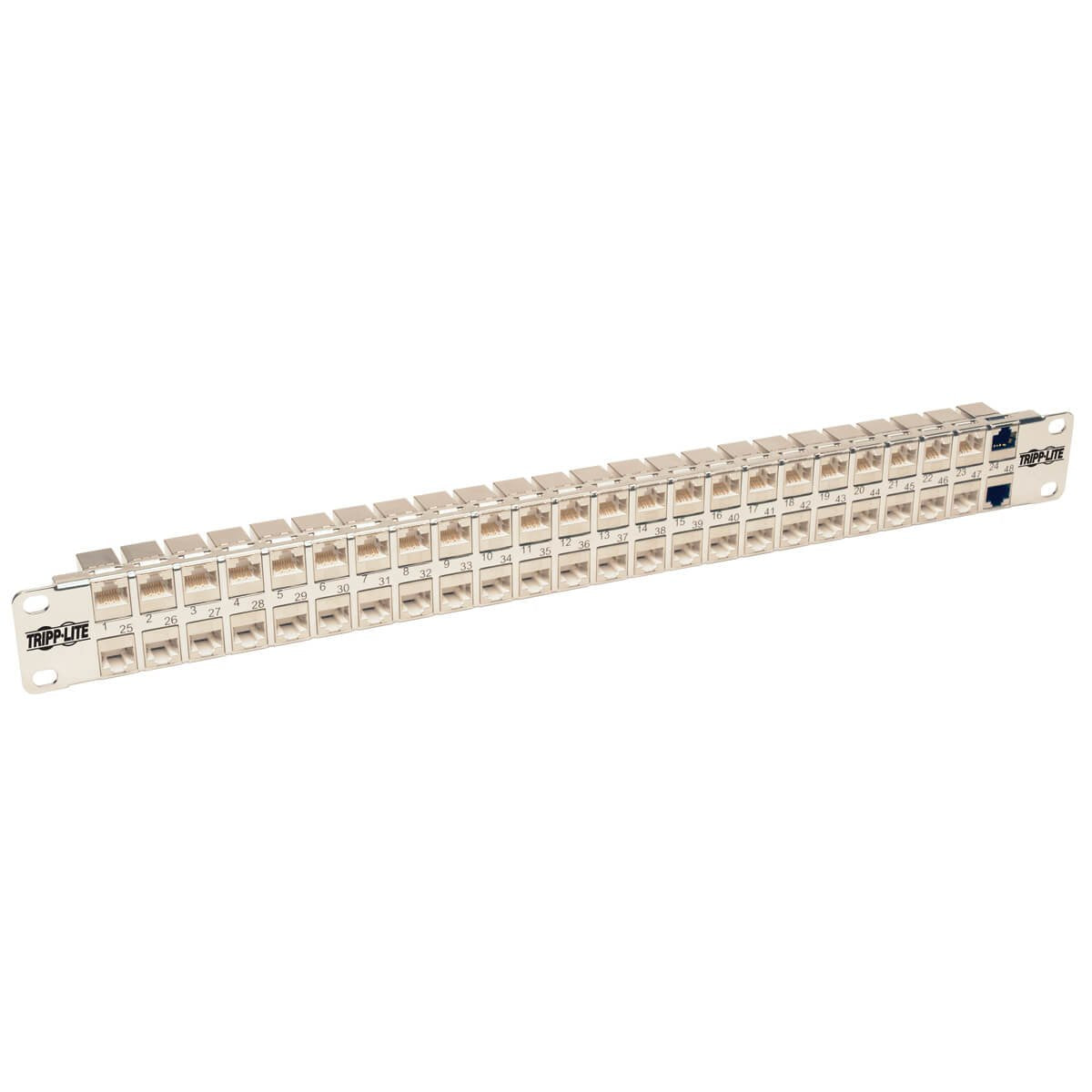Eaton Tripp Lite 48-Port 1u Rack-Mount Stp Shielded Cat6a Feedthrough Patch Panel Rj45 Ethernet Taa