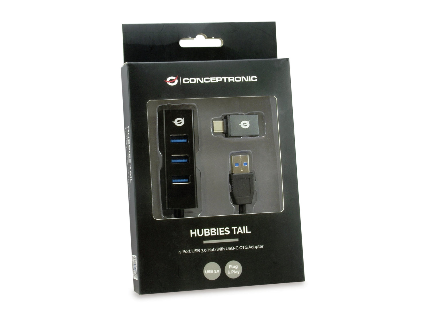 Hub Usb 3.0 Conceptronic Hubbies04b 4 Puertos Usb 3.0 Color Negro Y Adaptador A Usb-C