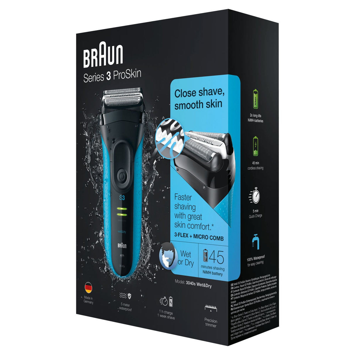 EAN 4210201113010 - Braun Series 3 3040s Máquina de afeitar de láminas Recortadora Negro, Azul imagen 7