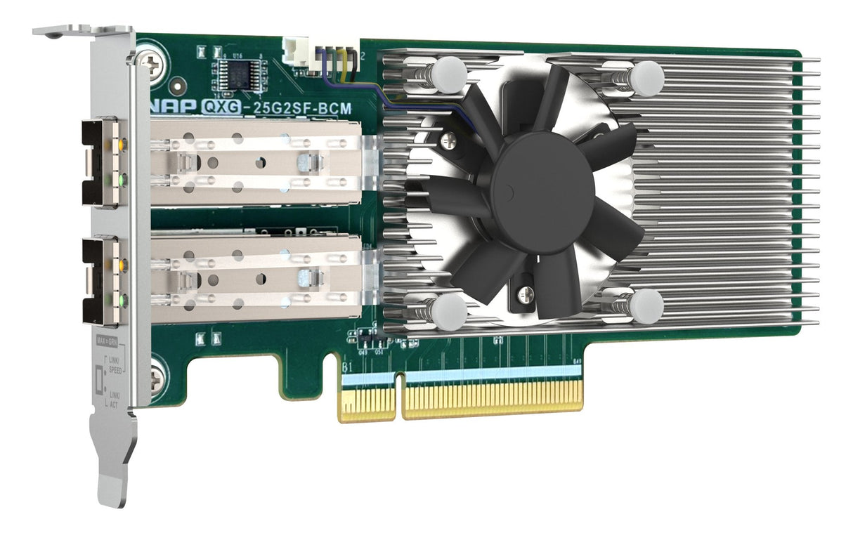Qnap Qxg-25g2sf-Bcm Adaptador De Red Pcie 4.0 X8 Perfil Bajo 25 Gigabit Sfp28 X 2 Para P/N: Cab-Dac15m-Sfp28 Cab-Dac15m-Sfpp Trx-10gitsfpp-Sr Trx-25gsfp28-Sr