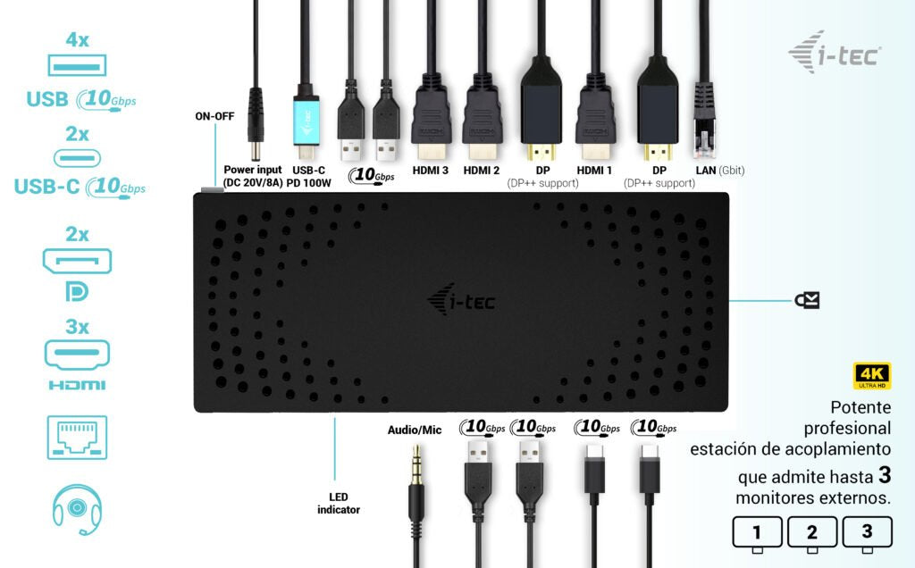 EAN 8595611706073 - i-tec CATRIPLE4KDOCKPD2 base para portátil y replicador de puertos Alámbrico USB 3.2 Gen 2 (3.1 Gen 2) Ty imagen 7