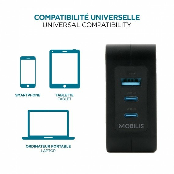 Mobilis Charger 100w 2usb C 1usba Gan Cable 100w Portátil, Smartphone, Tableta Negro Corriente Alterna Interior
