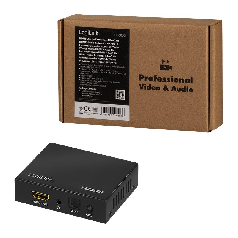 Extractor De Audio Logilink Hdmi, 2ch / 5.1ch, Spdif, 4k / 60hz, Negro.