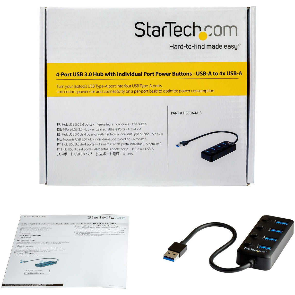 EAN 0065030874243 - StarTech.com HB30A4AIB hub de interfaz USB 3.2 Gen 1 (3.1 Gen 1) Type-A 5000 Mbit/s Negro imagen 4