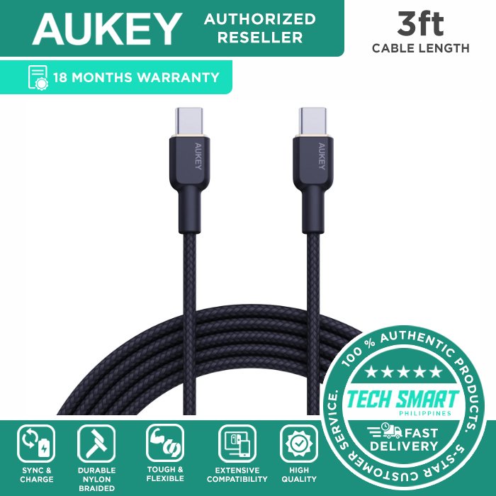 EAN 0689323785360 - AUKEY CB-NCC1 USB-C Type-C Power Delivery PD 60W 3A 1m Nylon Black cable USB USB 3.2 Gen 1 (3.1 Gen 1) US imagen 1