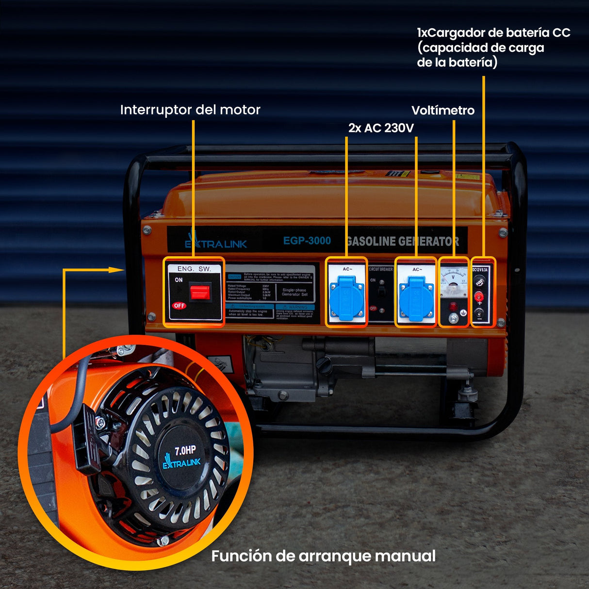 Extralink Ex.30349 Motor-Generador 2800 W 15 L Gasolina Negro, Naranja