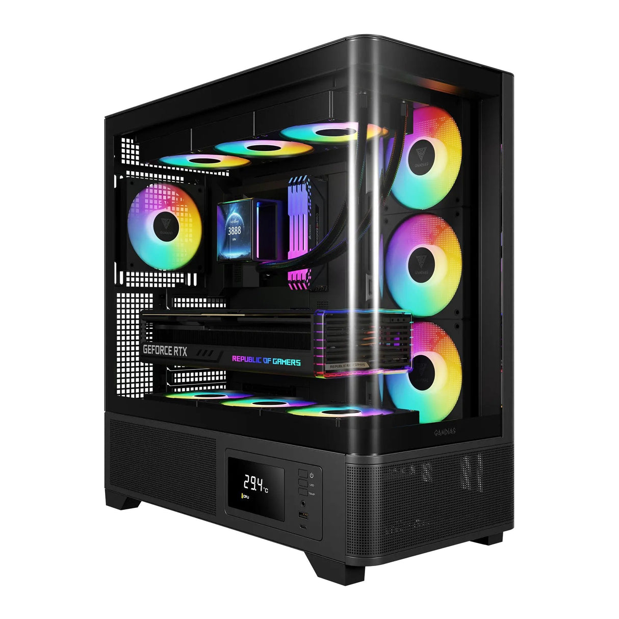 Caja Pc Gamdias Atlas P2 Gaming Miditower Black 4x120mm Argb Retail