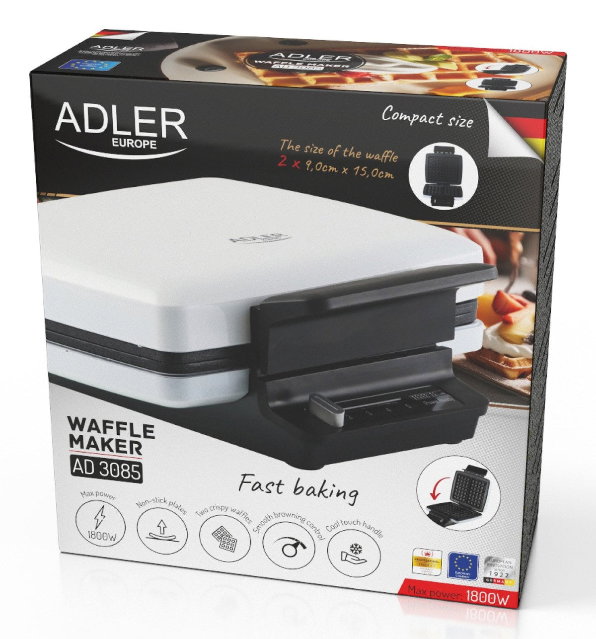 EAN 5905575906410 - Adler AD 3085 gofrera 2 barquillo(s) 1800 W Negro, Blanco imagen 11