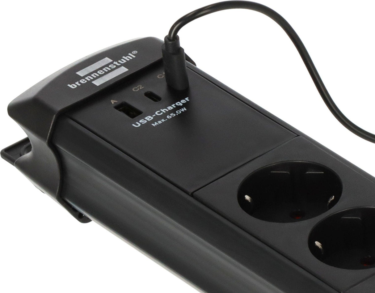 Regleta Brennenstuhl Premium-Line De Enchufes De 6 Vías Con 2x Usb C Pd 65w Y Usb A 18w (Made In Germany, Regleta Con Interruptor Y Cable De 3m, Para Montaje En Pared) Negro