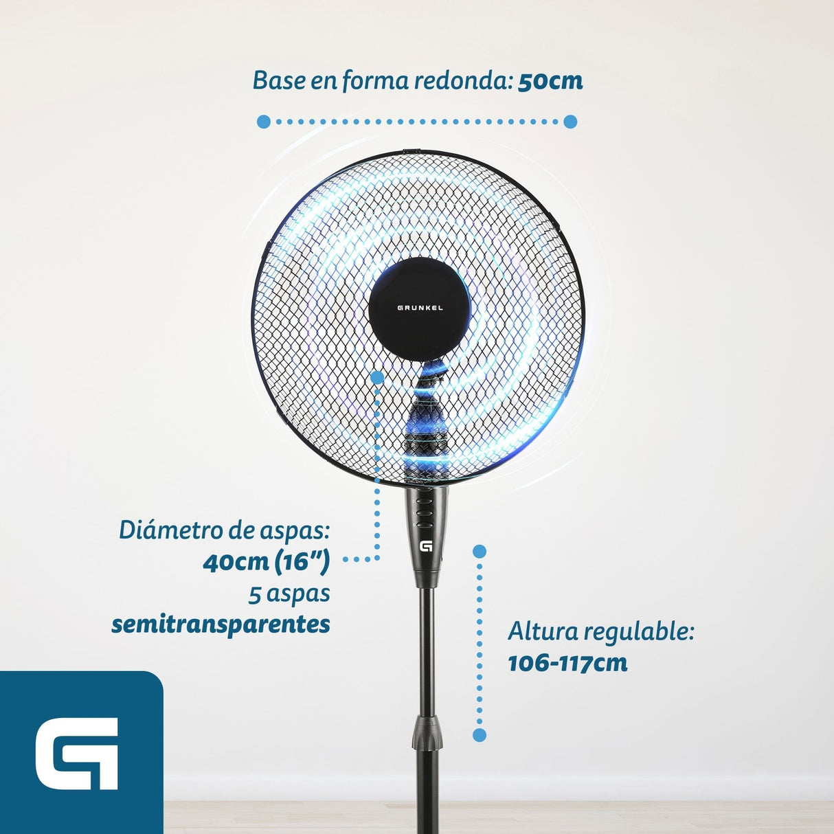 Ventilador De Pie Grunkel Fan-165x Ng 50w 5 Aspas 40cm 3 Velocidades