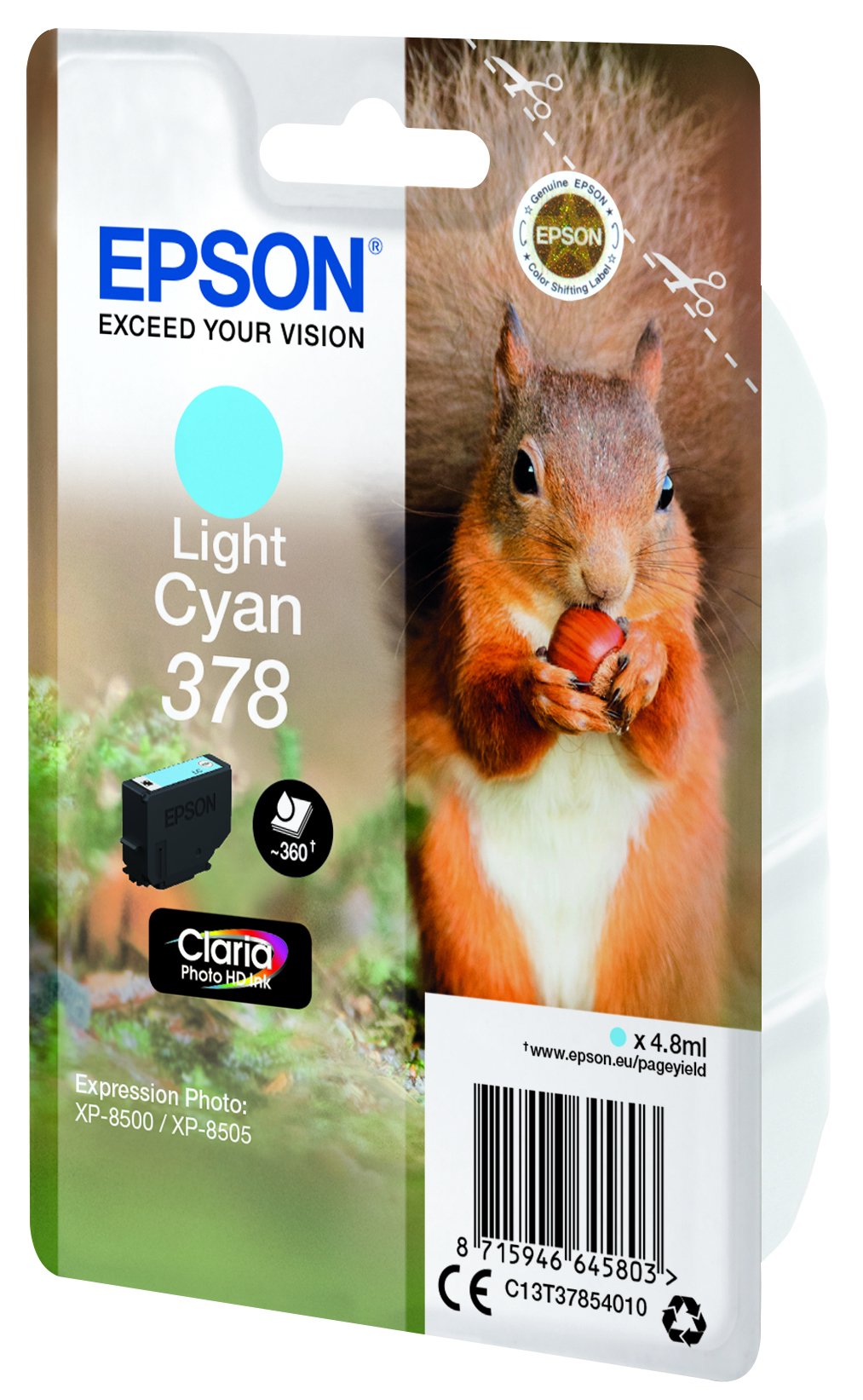 EAN 8715946645803 - Epson Squirrel C13T37854010 cartucho de tinta 1 pieza(s) Original Rendimiento estándar Cian claro imagen 3