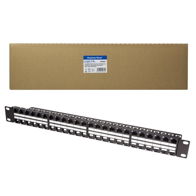 Patchpannel Keystone 1u. 48 Ports. Unshielded. Negro Logilink