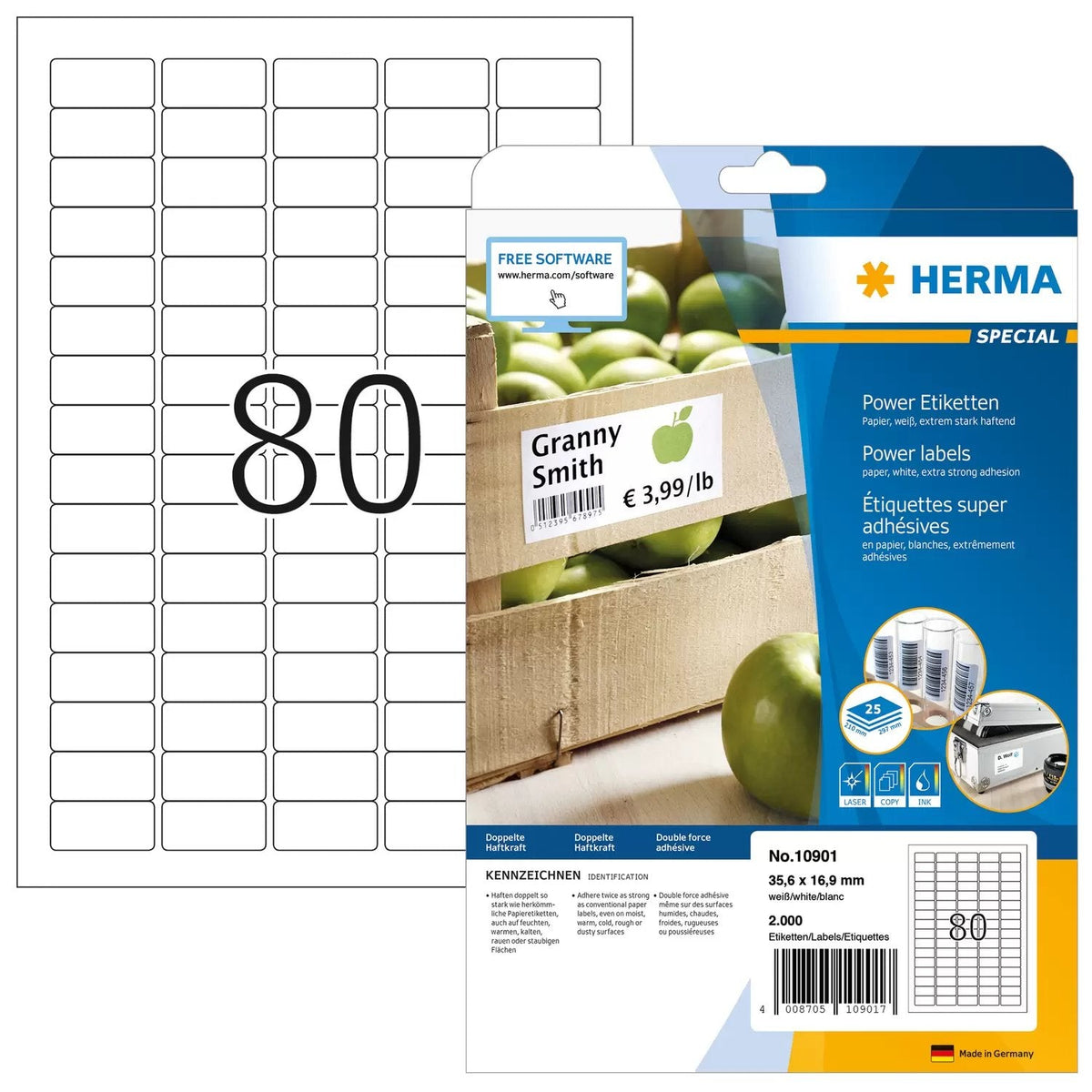 Etiquetas Herma A4 Blanco 35,6x16,9 Mm Extremadamente Adhesivas 2000 Uds.