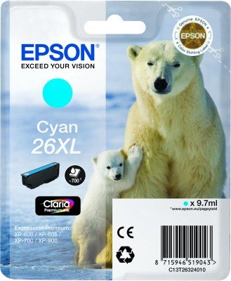 Tinta Original Epson 26xl Cyan Para Expression Premium Xp-510, 520, 600, 605, 610, 615, 620, 625, 700, 710, 720, 800, 810, 820