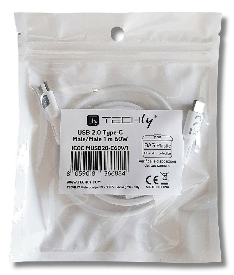 Cable  Techly Usb 2.0 Typ C M M Blanco 1m