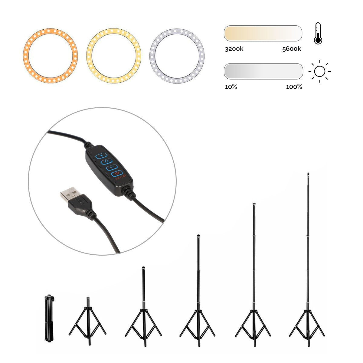 Kit Studio Live Max Ksix Anillo Led Con Trípode Suelo 1,60 Cm Para Smartphone