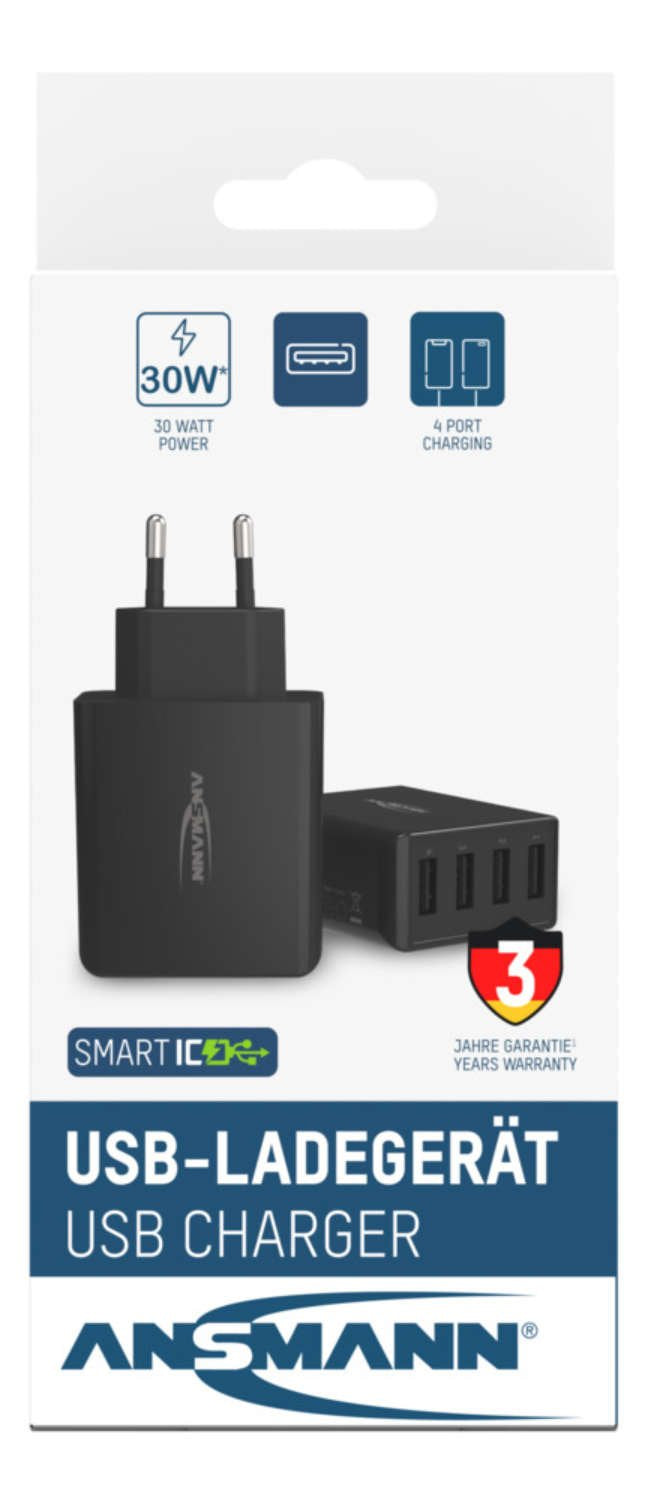 Cargador De Pared Ansmann Hc430 4xusb 3000ma Negro