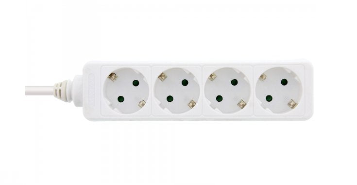 Inline® Socket Strip, 4-Way Earth Contact Cee 7/3, White, 1.5m