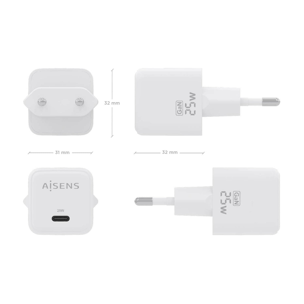 Aisens Cargador Gan 25w - 1xusb-C Pd3.0 Qc4.0 - Blanco