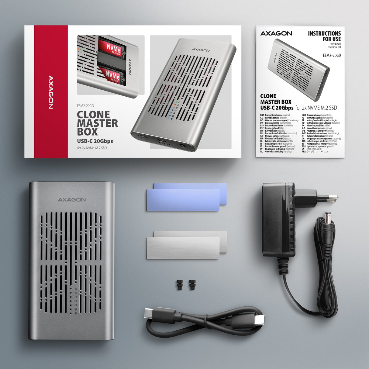 Eem2-20gd Carcasa Externa De Aluminio Usb-C 3.2 Gen2x2, Ssd Nvme M.2 Dual De 20 Gb/S, Clone Master