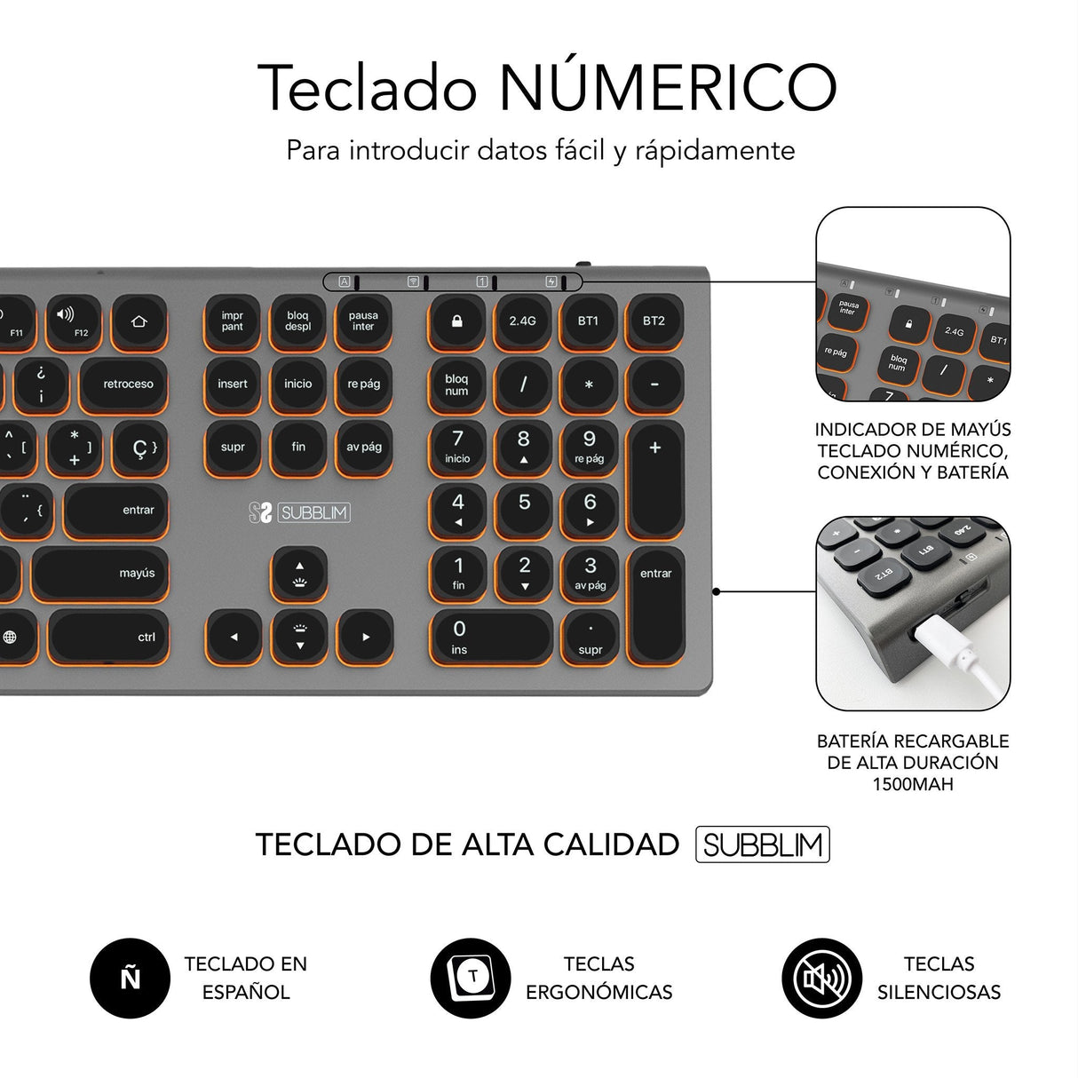 Teclado Español Inalámbrico Subblim Master Gris Y Negro