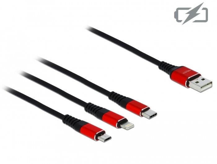 Delock 85892 Cable Usb 1 M 2.0 Usb A Usb C/Micro-Usb B/Lightning Negro, Rojo