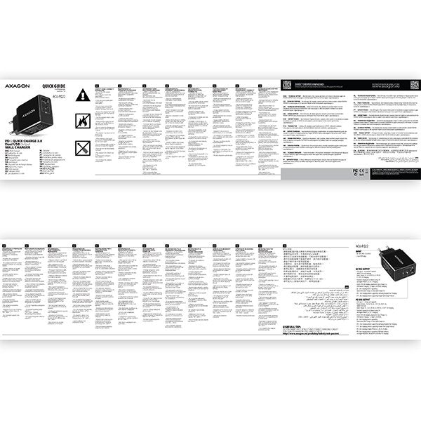 Cargador De Red Axagon Acu-Pq22, Pd Y Quick, 2x Puertos Qc3.0 / Afc / Fcp + Pd Tipo-C, 22w