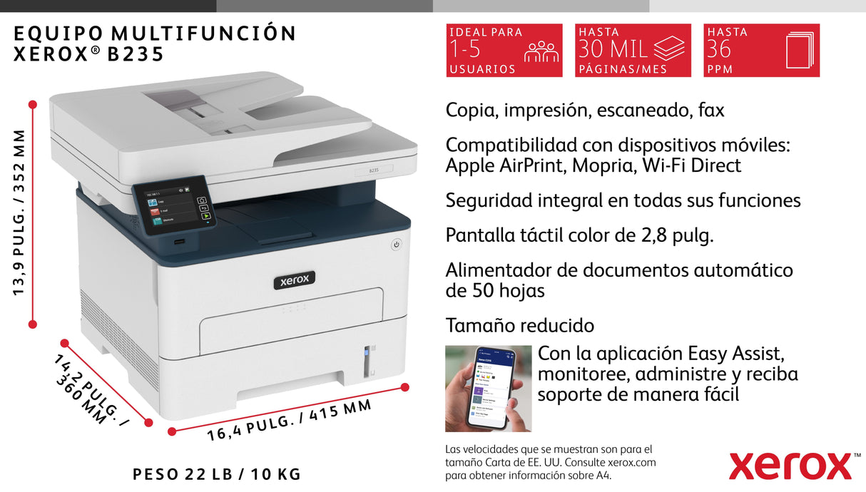 EAN 0095205069303 - Xerox B235V_DNI impresora multifunción Laser 2400 x 2400 DPI 36 ppm Wifi imagen 7